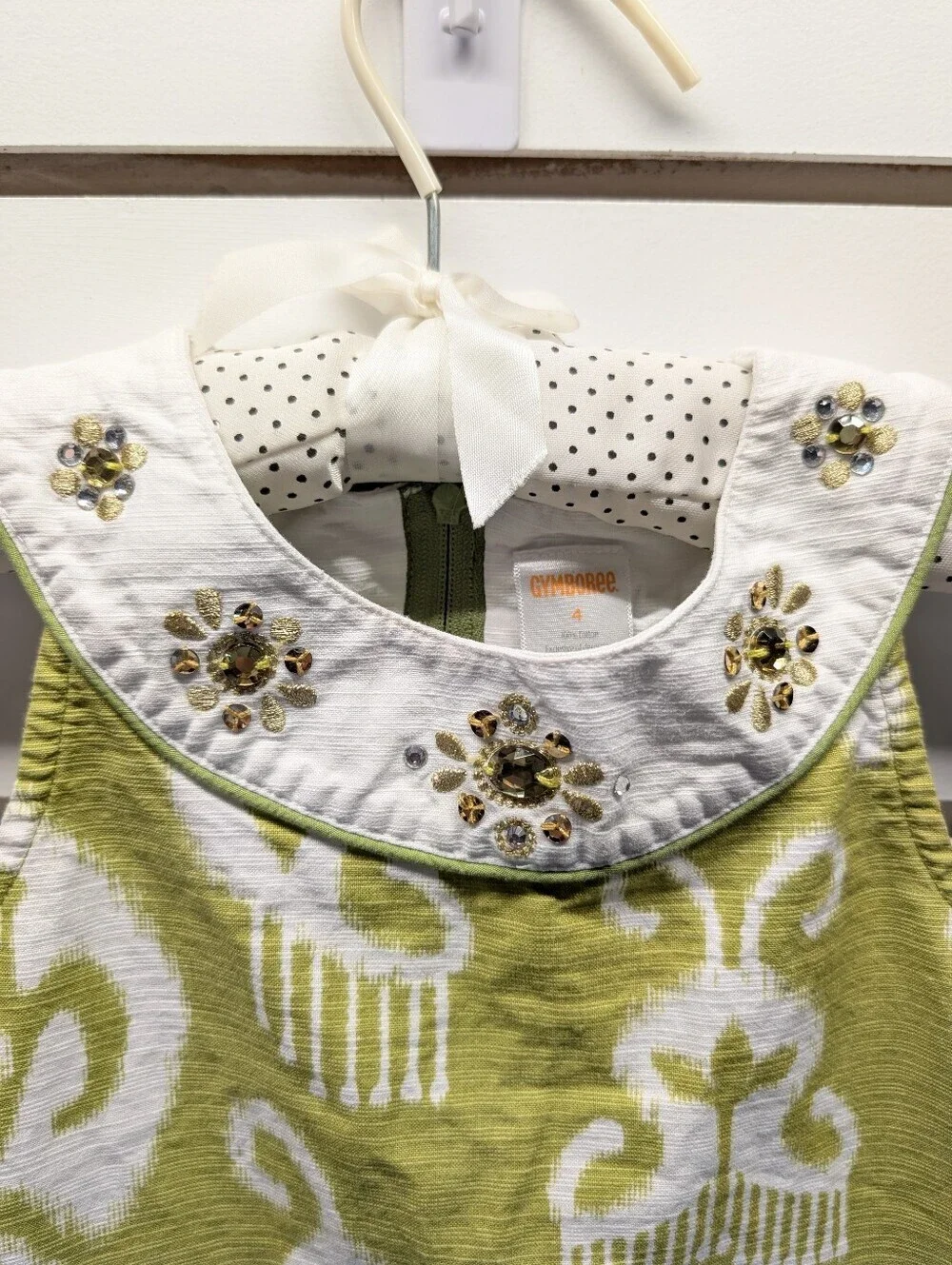 Gymboree Sleeveless Green Greek Isles Summer Dress with Jeweled Collar Sz. 4 EUC
